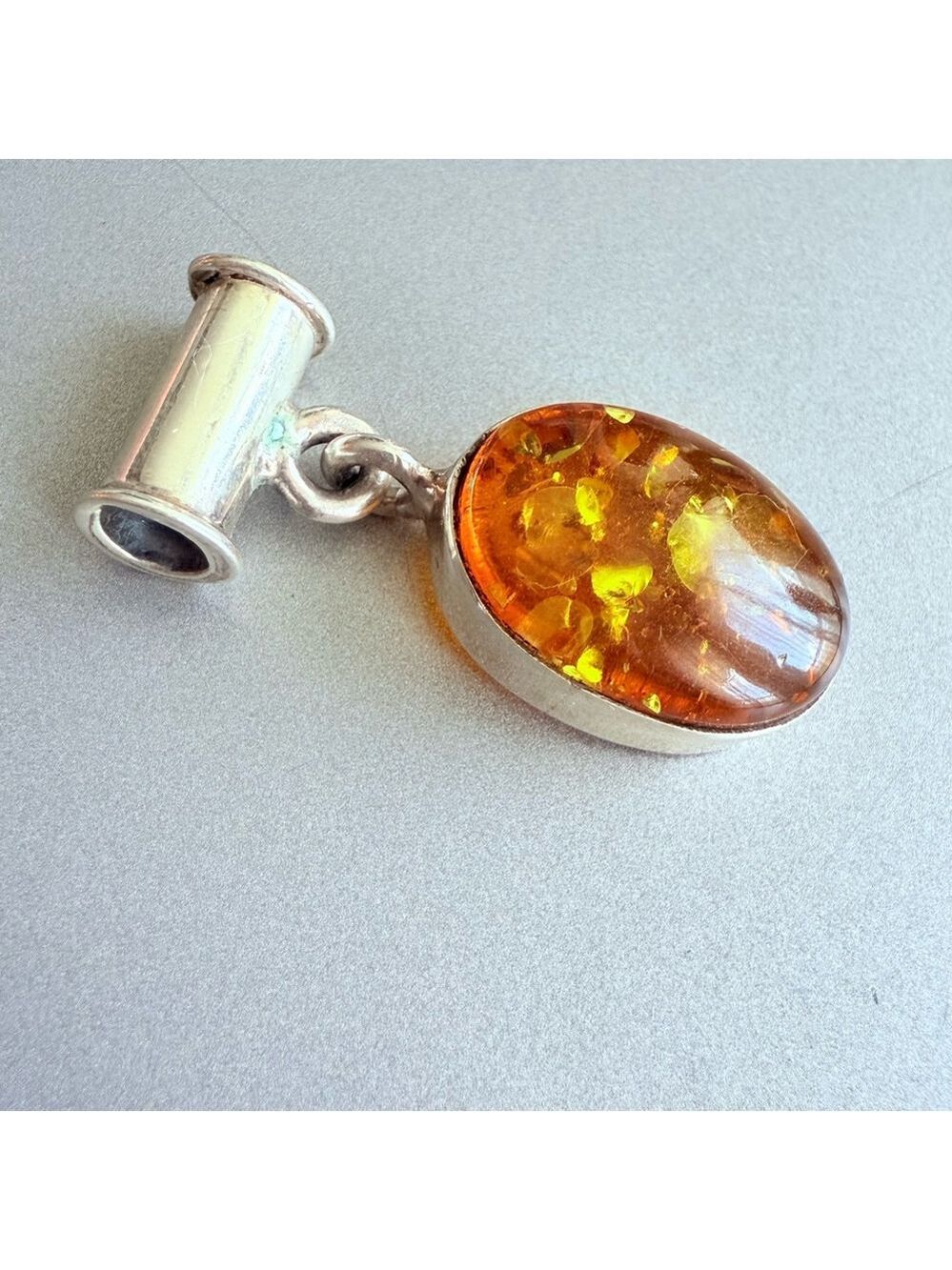 925 Sterling Silver 4.3 CT Baltic Honey Amber Slide 1.25" Pendant - Picture 3 of 7